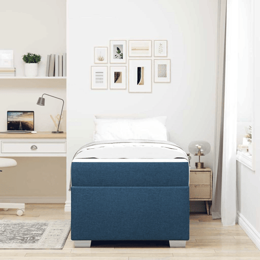 Estrutura de cama de solteiro para adultos com colchão Azul 90 x 200 cm tecido