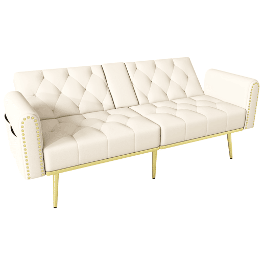 Sofá-cama duplo reclinável para 2 pessoas - 3 posições ajustáveis, com porta-copos - Bege