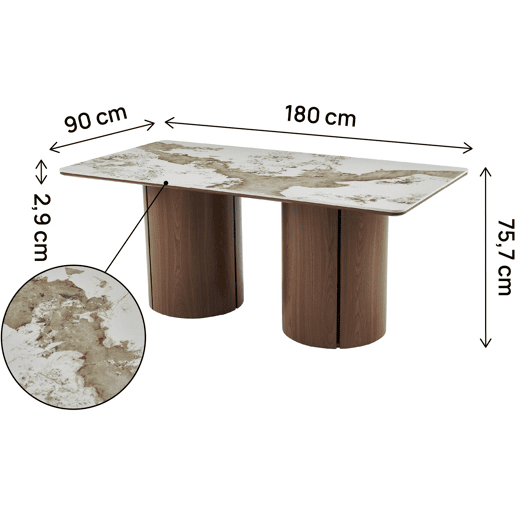Mesa de jantar retangular em cerâmica Pendora Milano - 6 lugares - Castanho