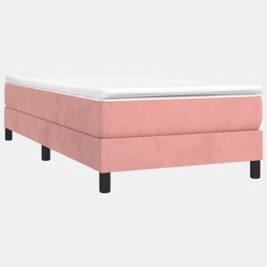 Estrutura de cama de solteiro para adultos com molas 90x200 cm veludo rosa