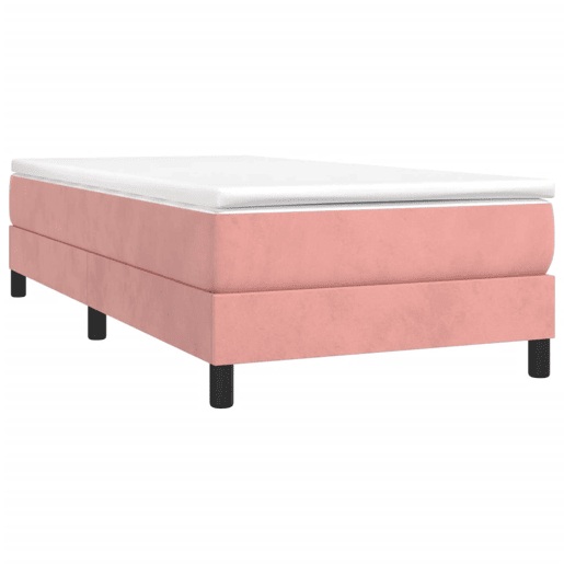 Estrutura de cama de solteiro para adultos com molas 90x200 cm veludo rosa