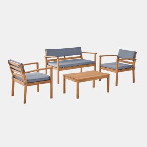Conjunto de jardim em madeira de acácia, 4 lugares Cinza - 115x62x70 cm