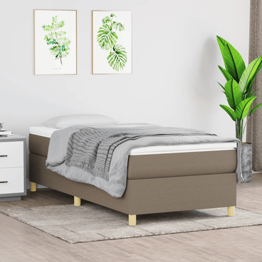 Estrutura de cama de solteiro para adultos com molas 90x200 cm tecido cinza-acastanhado