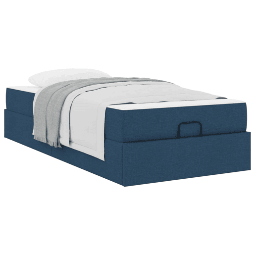 Estrutura de cama de solteiro para adultos com colchão com colchão 2 pcs Azul tecido