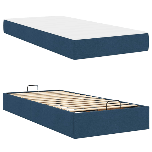 Estrutura de cama de solteiro para adultos com colchão com colchão 2 pcs Azul tecido