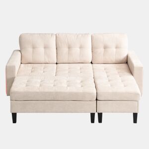 Sofá modular L 3 lugares - com pufe extragrande e luzes LED - Bege