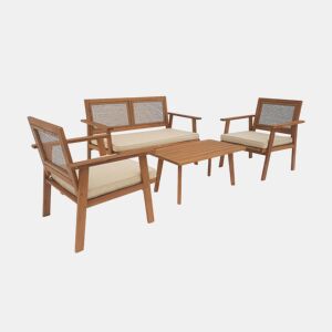 Conjunto de jardim com sofá em madeira, 4 lugares Natural - 117x64x74 cm