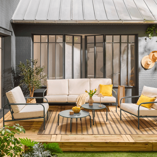 Conjunto de jardim em aço, 5 lugares Verde caqui - 209x90x69 cm