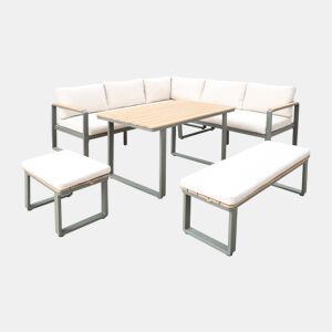 Conjunto de jardim relax em madeira de acácia e alumínio de 8 lugares Verde caqui - 197x72.5x72.5 cm