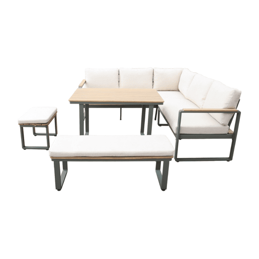 Conjunto de jardim relax em madeira de acácia e alumínio de 8 lugares Verde caqui - 197x72.5x72.5 cm