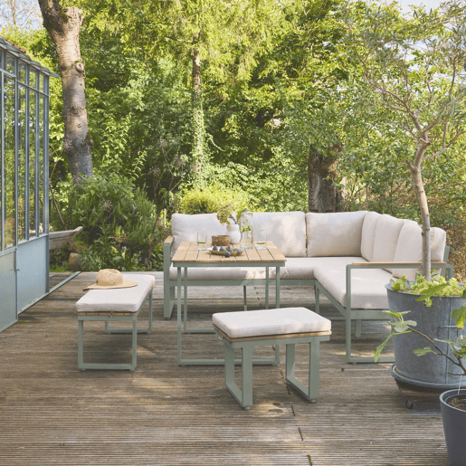 Conjunto de jardim relax em madeira de acácia e alumínio de 8 lugares Verde caqui - 197x72.5x72.5 cm