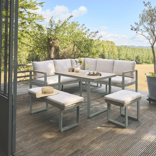 Conjunto de jardim relax em madeira de acácia e alumínio de 8 lugares Verde caqui - 197x72.5x72.5 cm