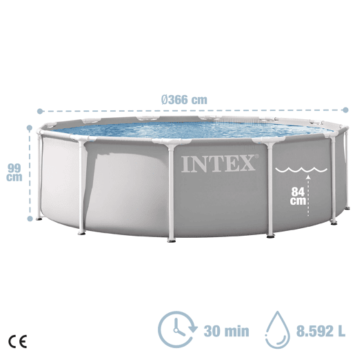 INTEX Piscina redonda amovível de Prism Frame 3,6 metros com sistema de filtragem e escada INTEX Piscina redonda amovível de Prism Frame 3,6 metros com sistema de filtragem e escada