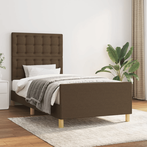 Estrutura de cama de solteiro Design c cabeceira tecido 80x200 cm castanho-escuro