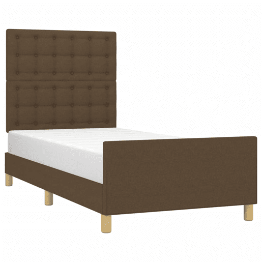 Estrutura de cama de solteiro Design c cabeceira tecido 80x200 cm castanho-escuro