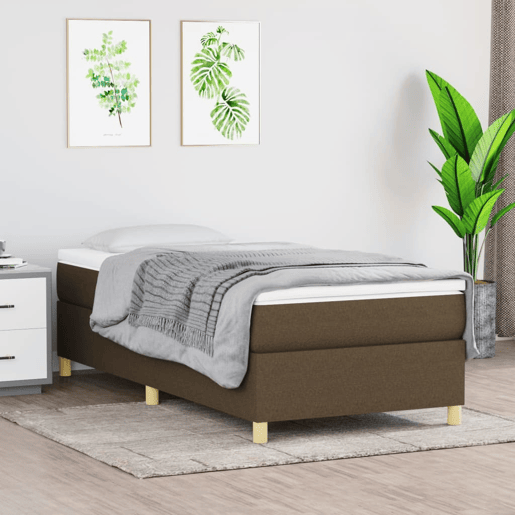 Estrutura de cama de solteiro para adultos com molas 100x200 cm tecido castanho-escuro