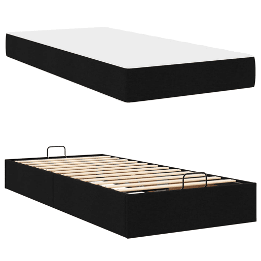 Estrutura de cama de solteiro para adultos com colchão com colchão 2 pcs Preto tecido