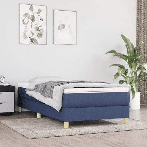 Estrutura de cama de solteiro para adultos com molas 90x200 cm tecido azul