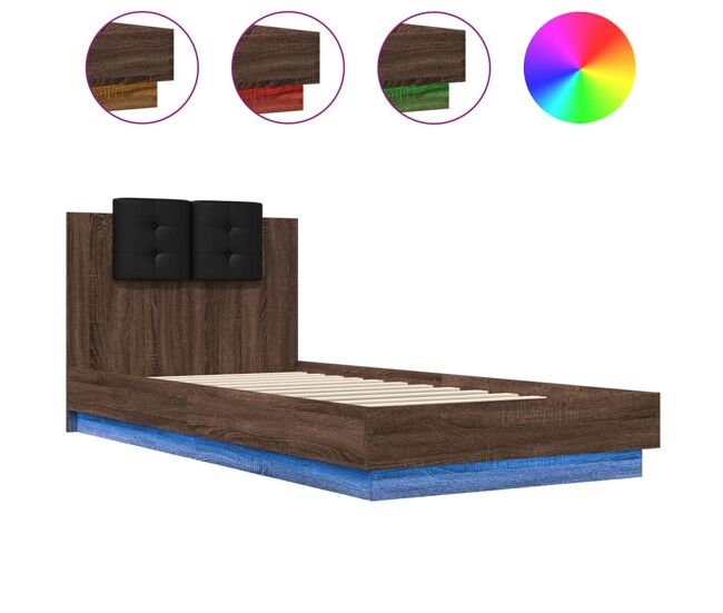 Estructura de cama individual para adultos - cabecero luces led roble marrón 100x200 cm
