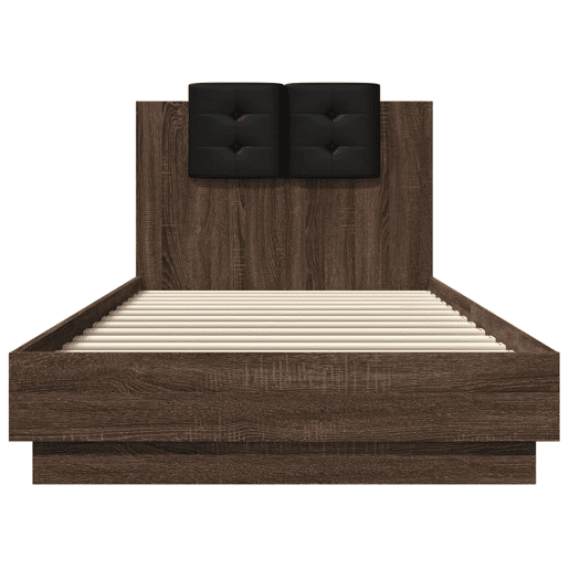 Estrutura de cama de solteiro moderno cabeceiraluzes LED 100x200 cm carvalho castanho