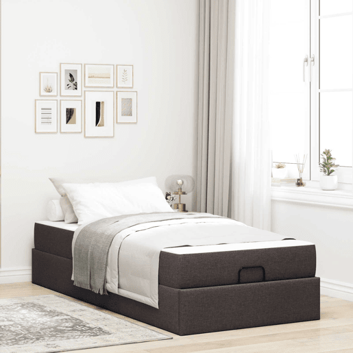 Estrutura de cama de solteiro para adultos com colchão 2 pcs Bronzeado tecido