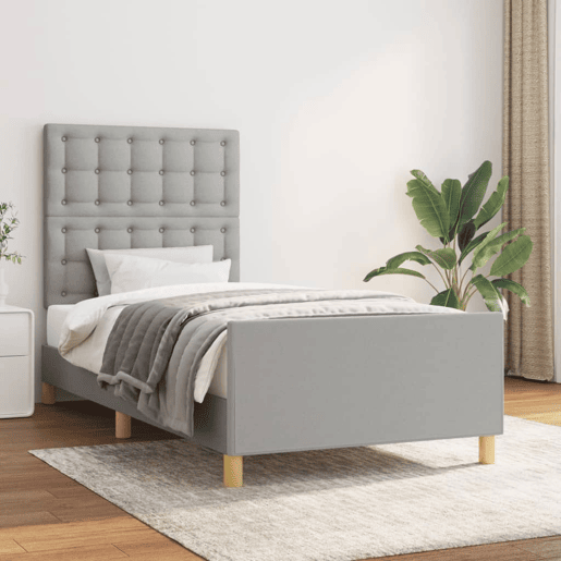 Estrutura de cama de solteiro Design c cabeceira tecido 80x200 cm cinza-claro