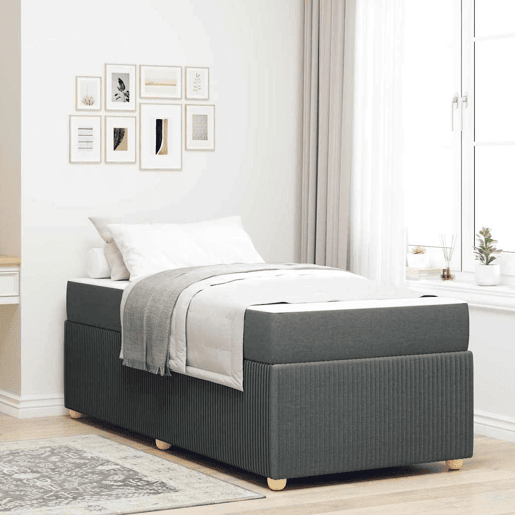 Estrutura de cama de solteiro para adultos com colchão - Cinza Escuro 100 x 200 cm tecido