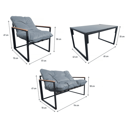 Conjunto de mobiliário de jardim Jules - 4 lugares - CinzentoPreto