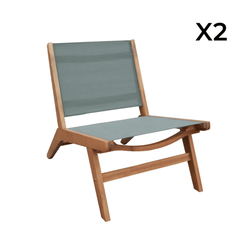 Cadeira de jardim em madeira de acácia e textilene, conjunto de 2 Verde caqui - 55.5x80.5x70.5 cm