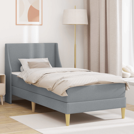 Estrutura de cama de solteiro simple com colchão Cinzento-claro 90 x 200 cm tecido