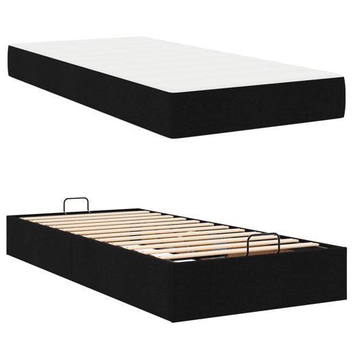 Estrutura de cama de solteiro para adultos com colchão com colchão 2 pcs Preto tecido