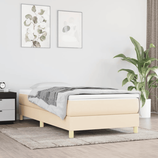 Estrutura de cama de solteiro para adultos com molas 90x200 cm tecido creme