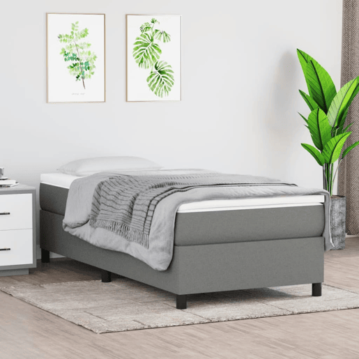 Estrutura de cama de solteiro para adultos com molas 100x200 cm tecido cinzento-escuro