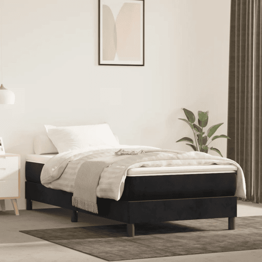 Estrutura de cama de solteiro para adultos com molas 90x200 cm veludo preto