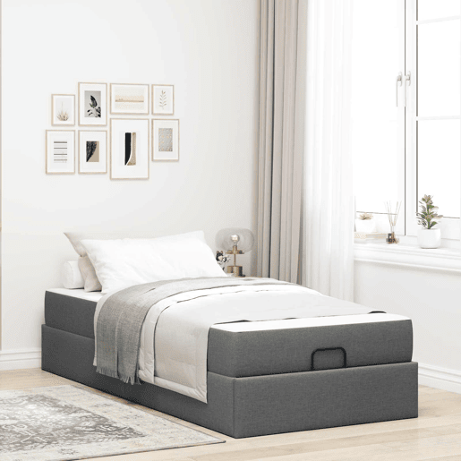 Estrutura de cama de solteiro para adultos com colchão 2 pcs Cinza Escuro tecido