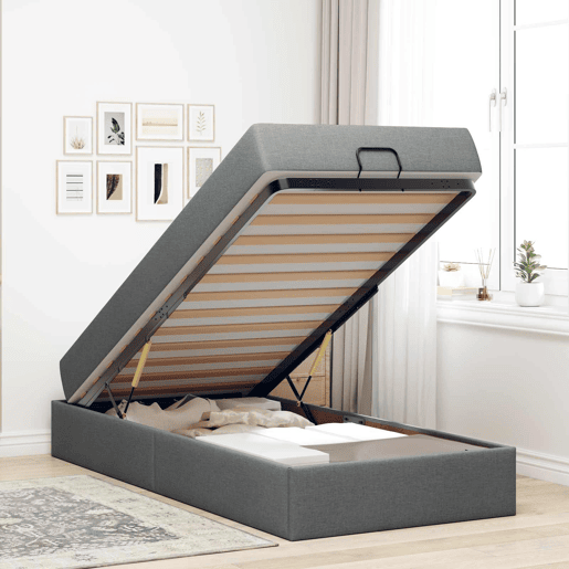 Estrutura de cama de solteiro para adultos com colchão 2 pcs Cinza Escuro tecido