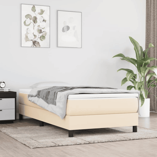 Estrutura de cama de solteiro para adultos com molas 90x190 cm tecido creme