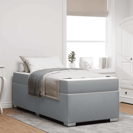 Estrutura de cama de solteiro Design com colchão Cinzento-claro 90 x 200 cm tecido