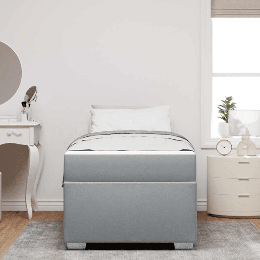 Estrutura de cama de solteiro Design com colchão Cinzento-claro 90 x 200 cm tecido