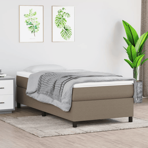 Estrutura de cama de solteiro para adultos com molas 100x200 cm tecido cinza-acastanhado