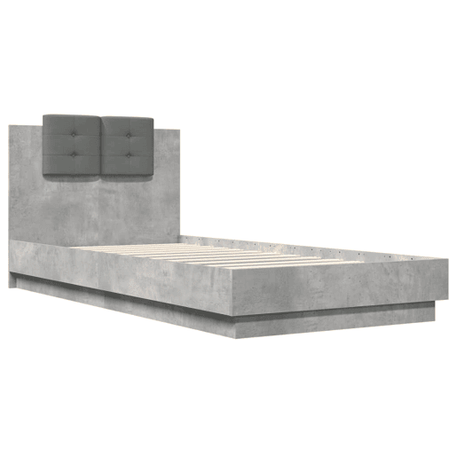 Estrutura de cama de solteiro moderno c cabeceiraluzes LED 100x200 cm cinza cimento