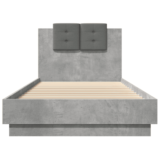 Estrutura de cama de solteiro moderno c cabeceiraluzes LED 100x200 cm cinza cimento