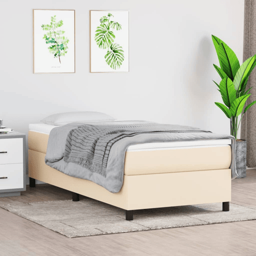 Estrutura de cama de solteiro para adultos com molas 90x200 cm tecido creme