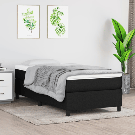 Estrutura de cama de solteiro para adultos com molas 90x200 cm tecido preto