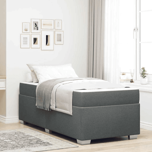 Estrutura de cama de solteiro para adultos com colchão Cinza Escuro 80 x 200 cm tecido