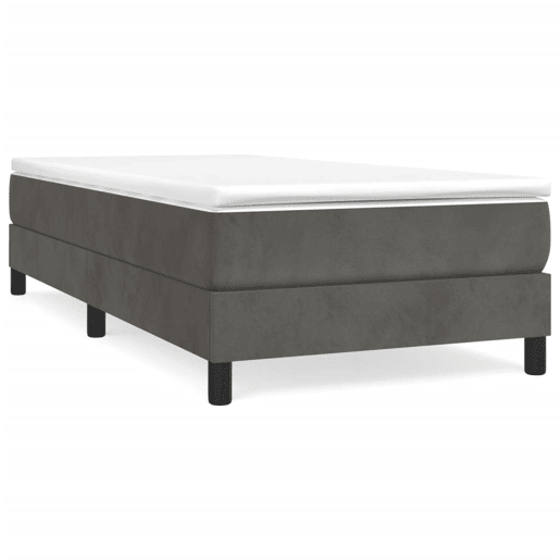 Estrutura de cama de solteiro para adultos com molas 90x200 cm veludo cinzento-escuro