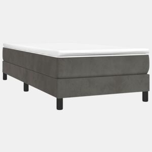 Estrutura de cama de solteiro para adultos com molas 90x200 cm veludo cinzento-escuro