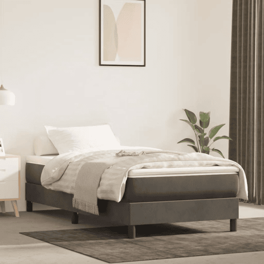 Estrutura de cama de solteiro para adultos com molas 90x200 cm veludo cinzento-escuro
