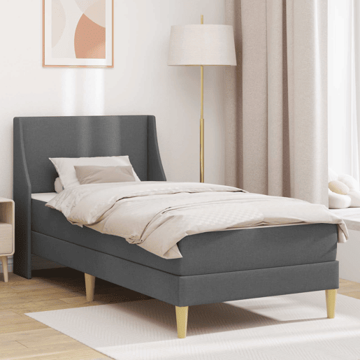 Estrutura de cama de solteiro para adultos com colchão - Cinza Escuro 100 x 200 cm tecido
