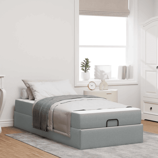 Estrutura de cama de solteiro box spring com colchão 2 pcs Cinzento-claro tecido